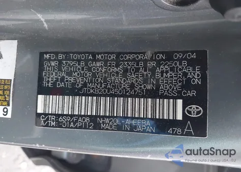 2005 Toyota Prius from USA, damaged, VIN JTDKB20U450124751